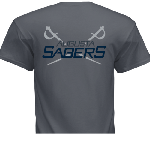 Gray t-shirt with 'Augusta Sabers' text and logo on the back