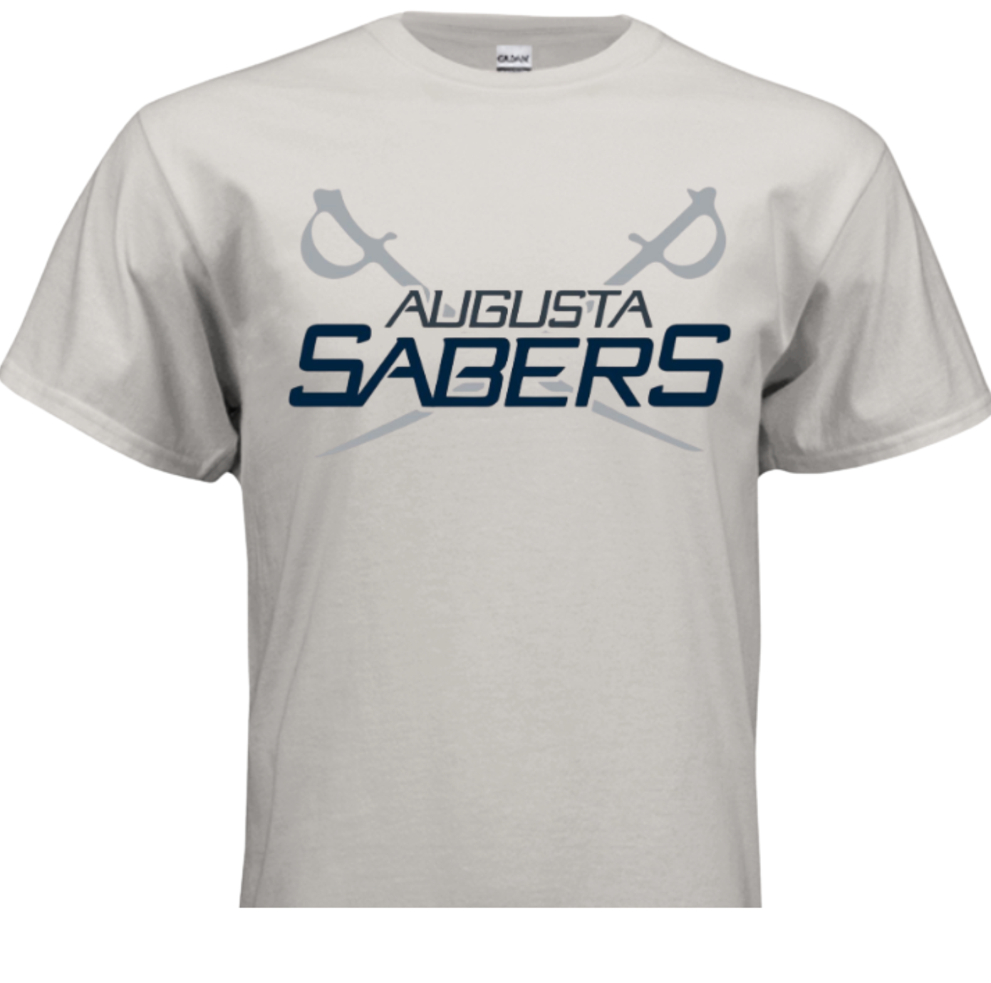 Gray t-shirt with 'Augusta Sabers' text and logo on a gray background