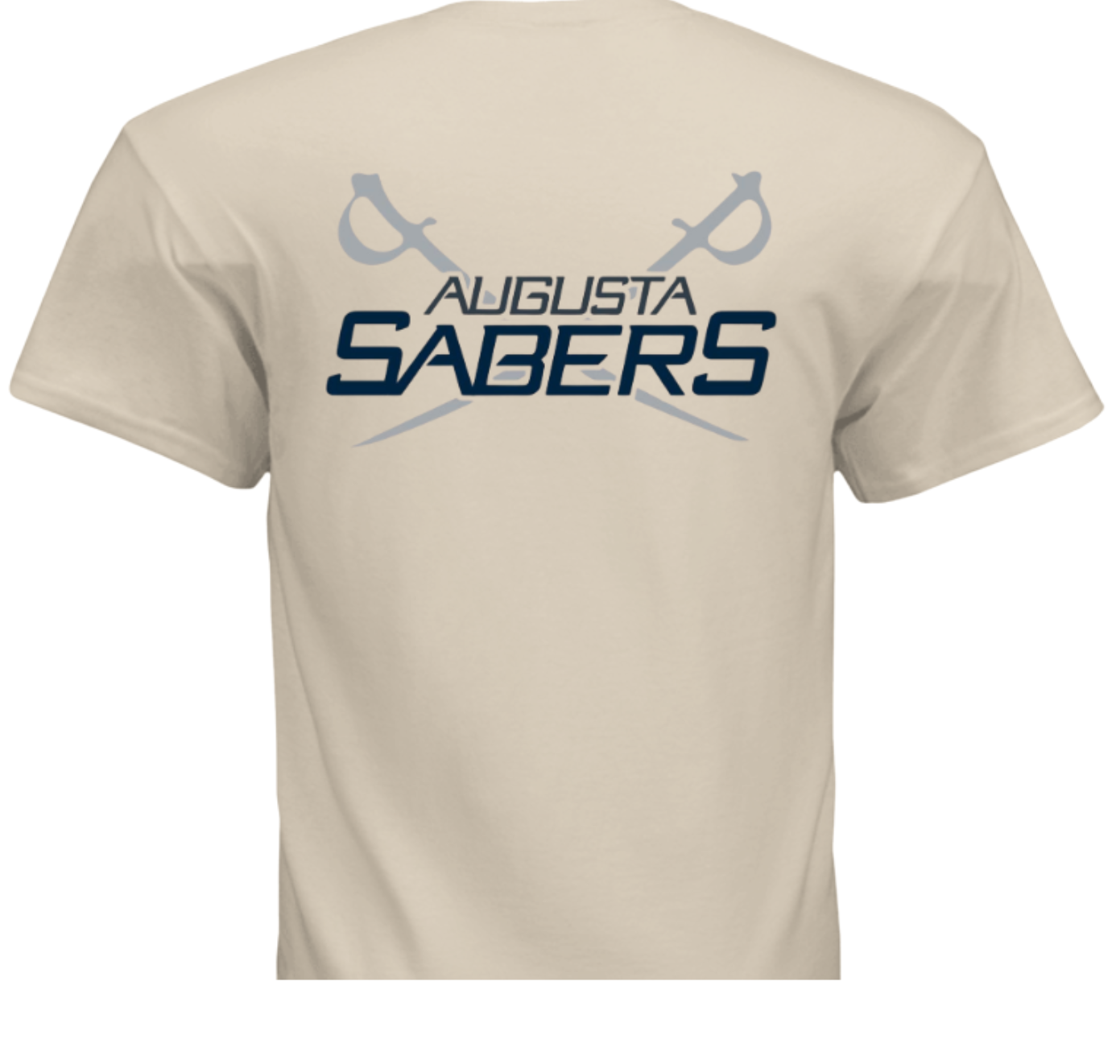 Sand t-shirt with 'Augusta Sabers' logo on a gray sword background