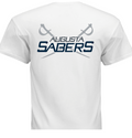 White t-shirt with 'Augusta Sabers' text and logo on a white background