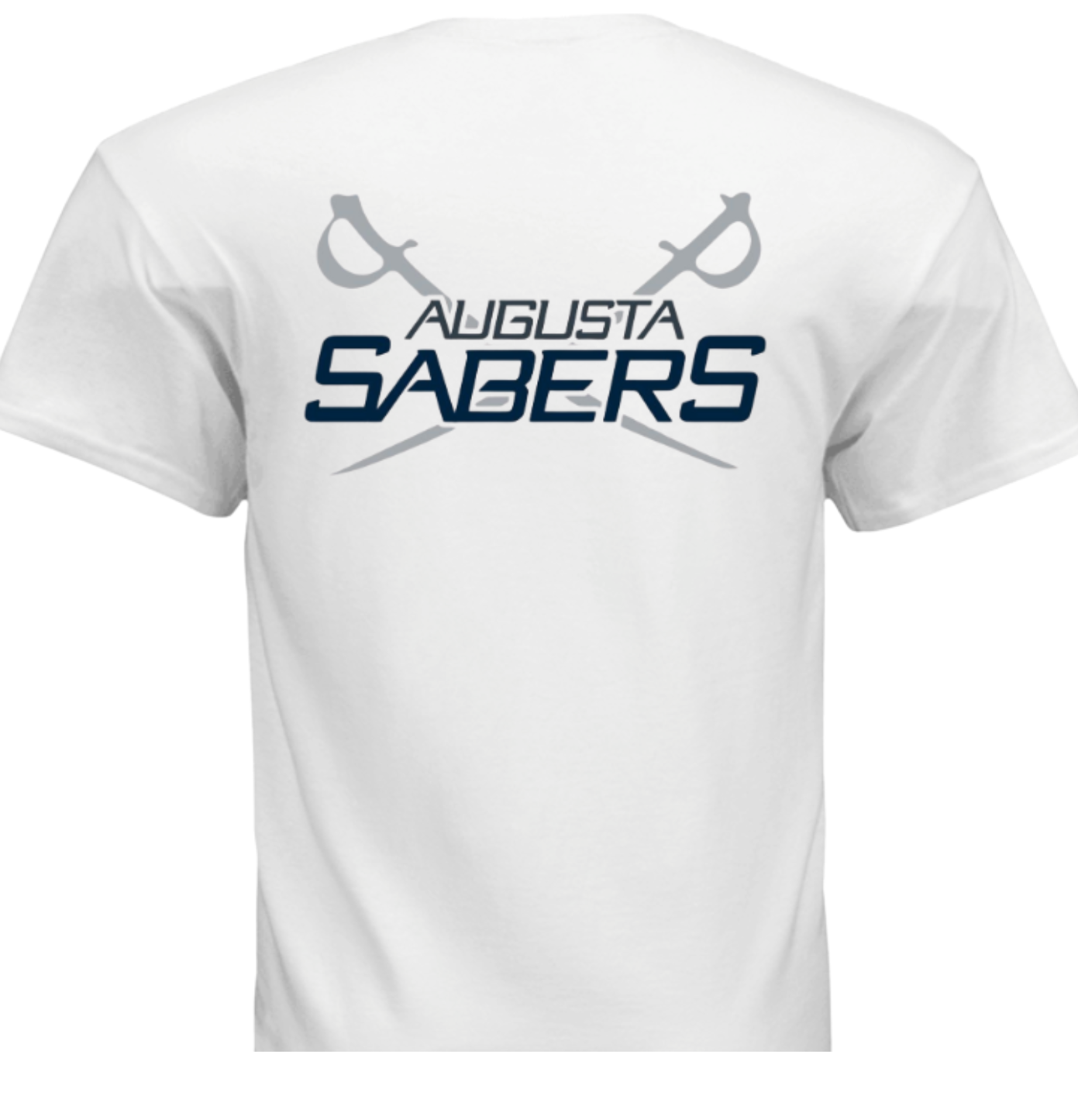 White t-shirt with 'Augusta Sabers' text and logo on a white background